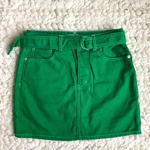 Forever 21 Bright Green Denim Mini Skirt with Belt